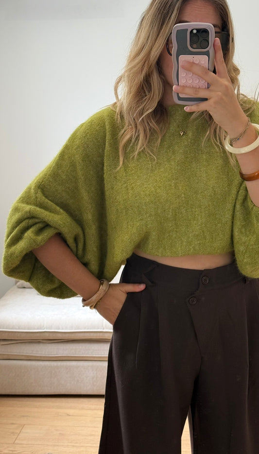STELLA - pull oversize à manches ballon olive