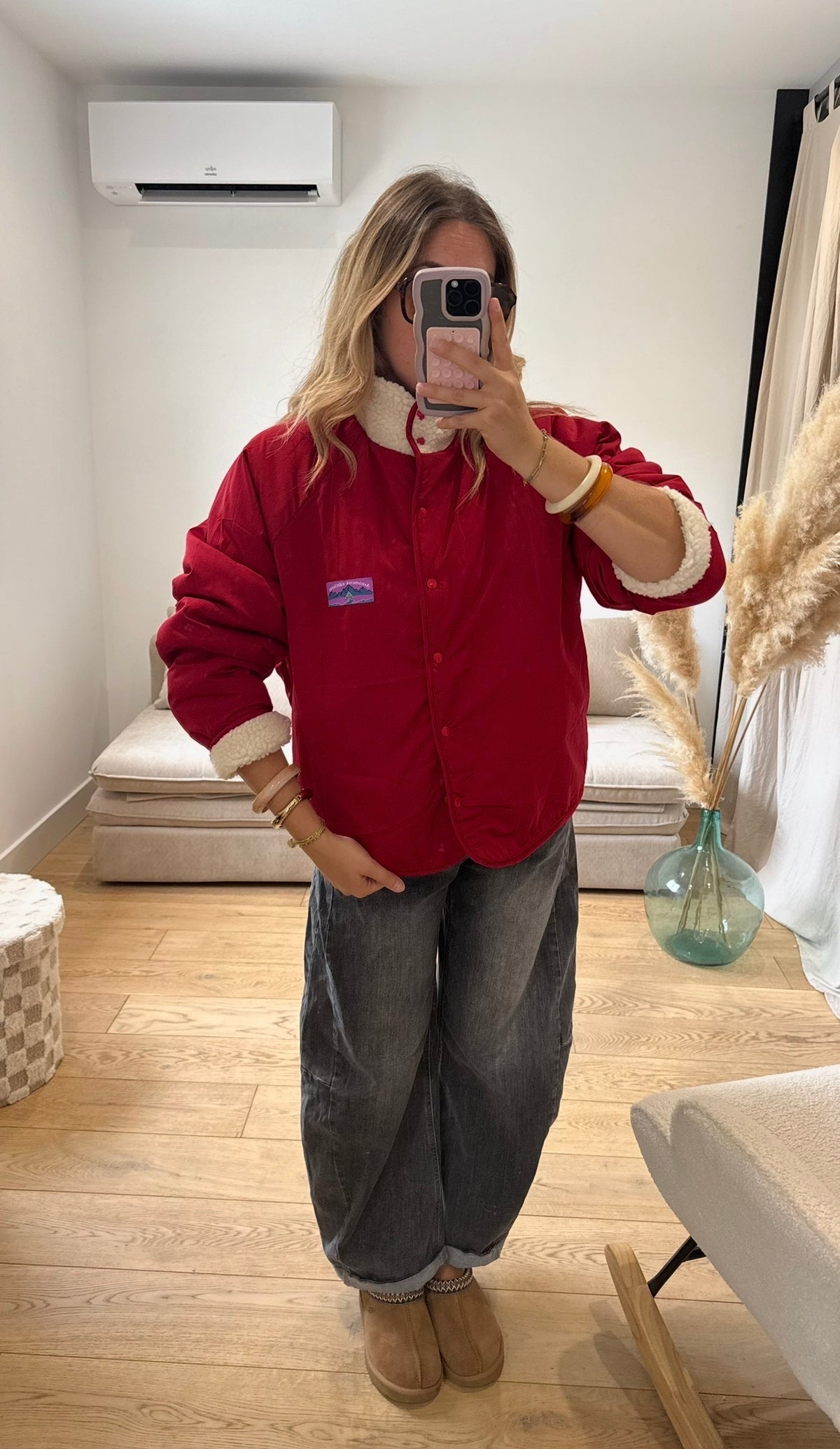 MADDY - veste polaire réversible rouge et beige