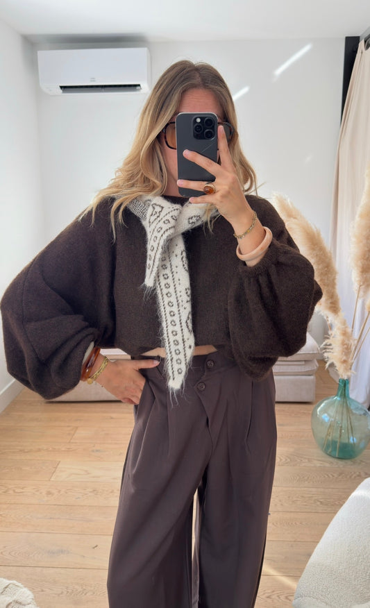 MILA - foulard triangle bandana en maille crème