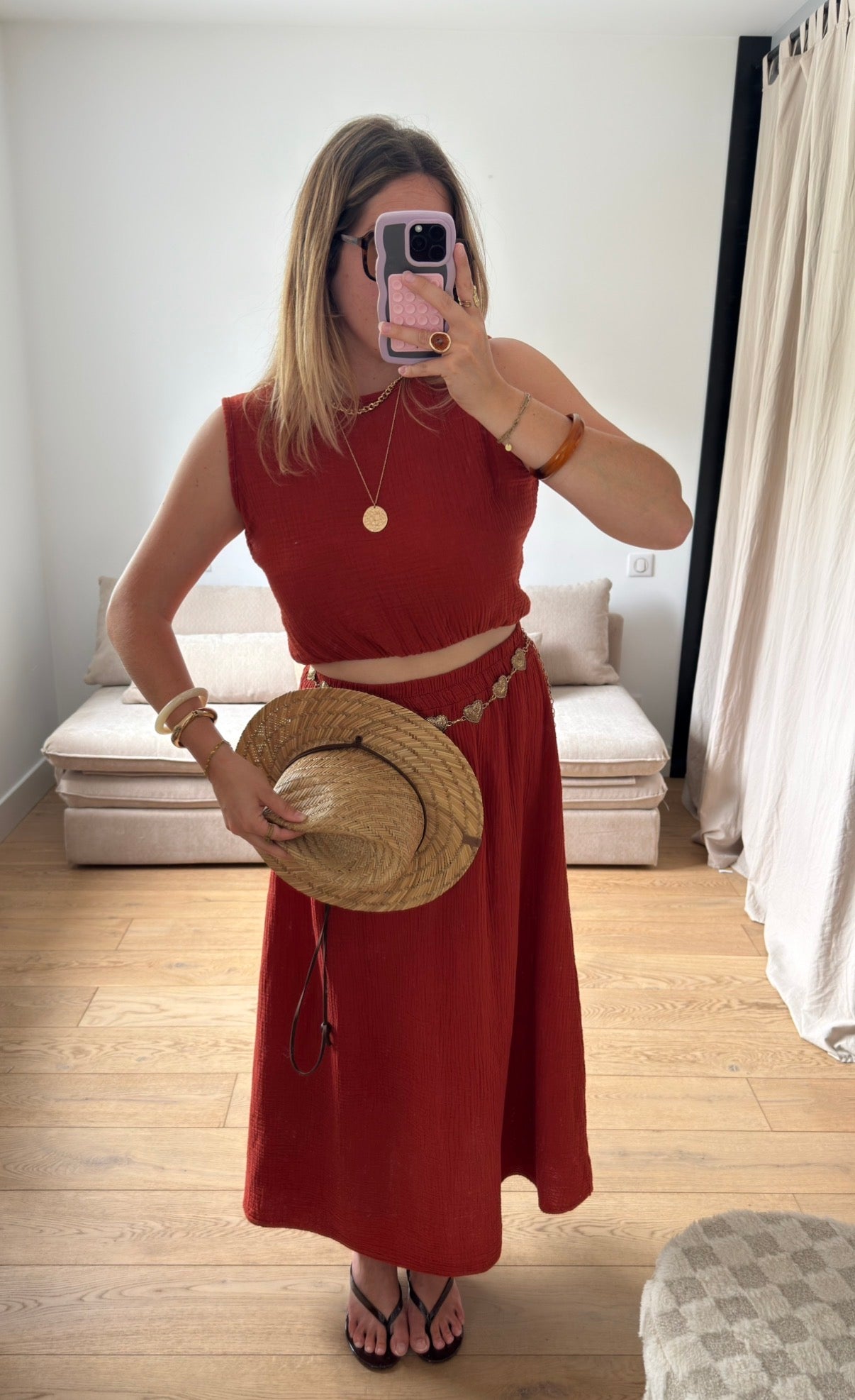 Ensemble gaze de coton Terracotta
