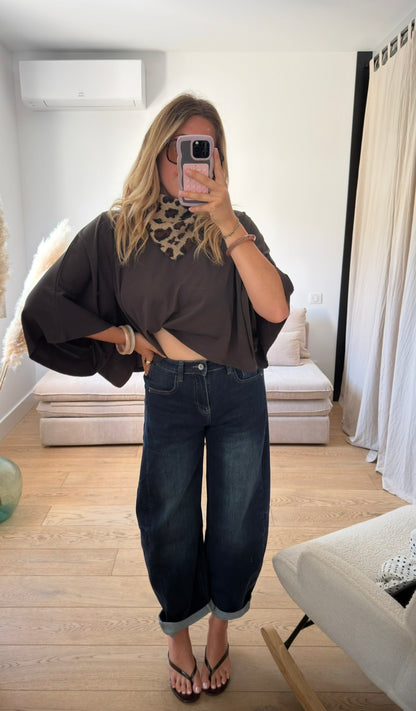 ZOÉ — T-SHIRT OVERSIZE CHAUVE-SOURIS MARRON