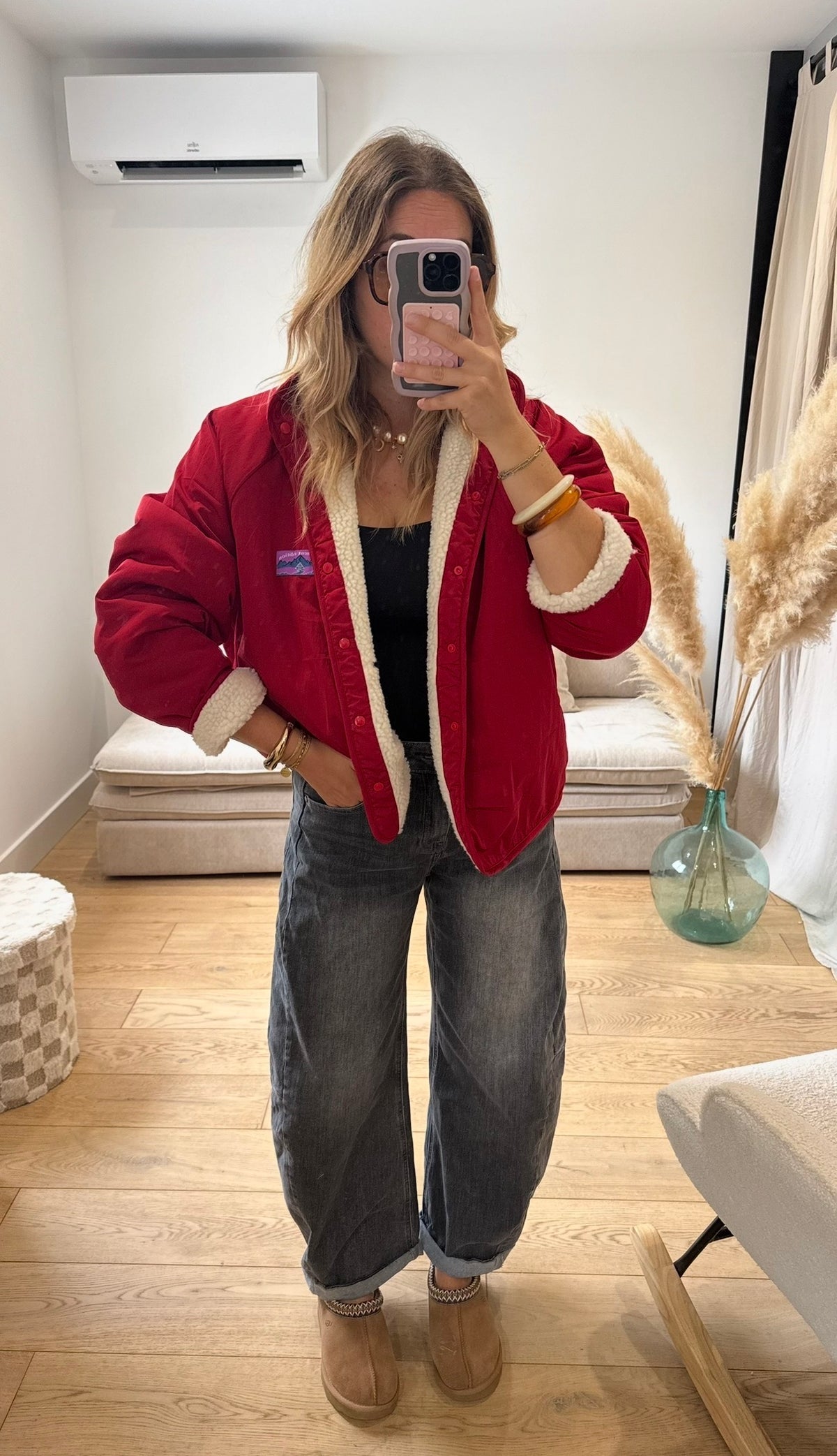 MADDY - veste polaire réversible rouge et beige