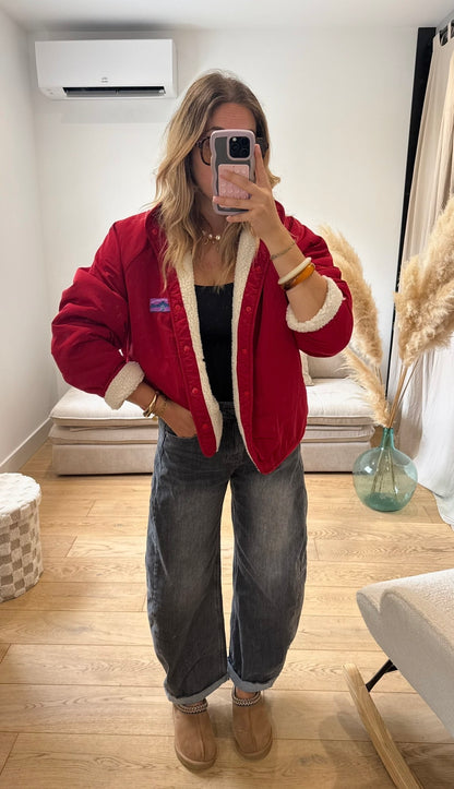 MADDY - veste polaire réversible rouge et beige