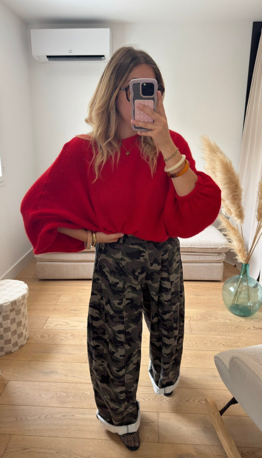 STELLA - pull oversize à manches ballon rouge