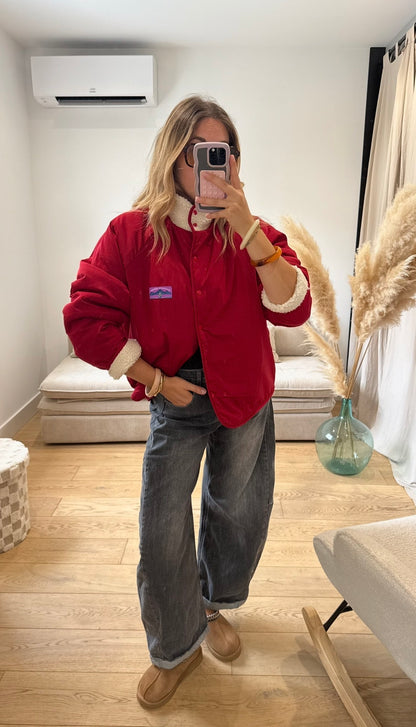 MADDY - veste polaire réversible rouge et beige