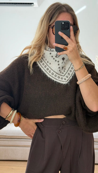 MILA - foulard triangle bandana en maille crème