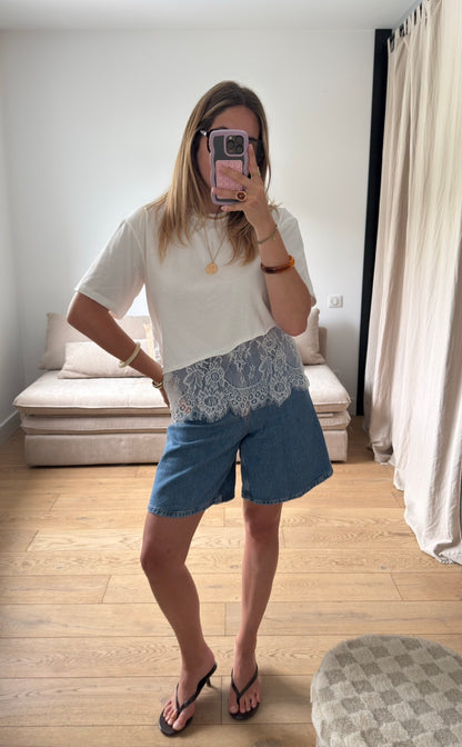 T-shirt asymétrique à dentelle