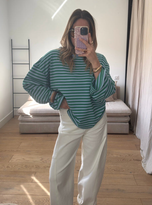 Top à rayures oversize bleu