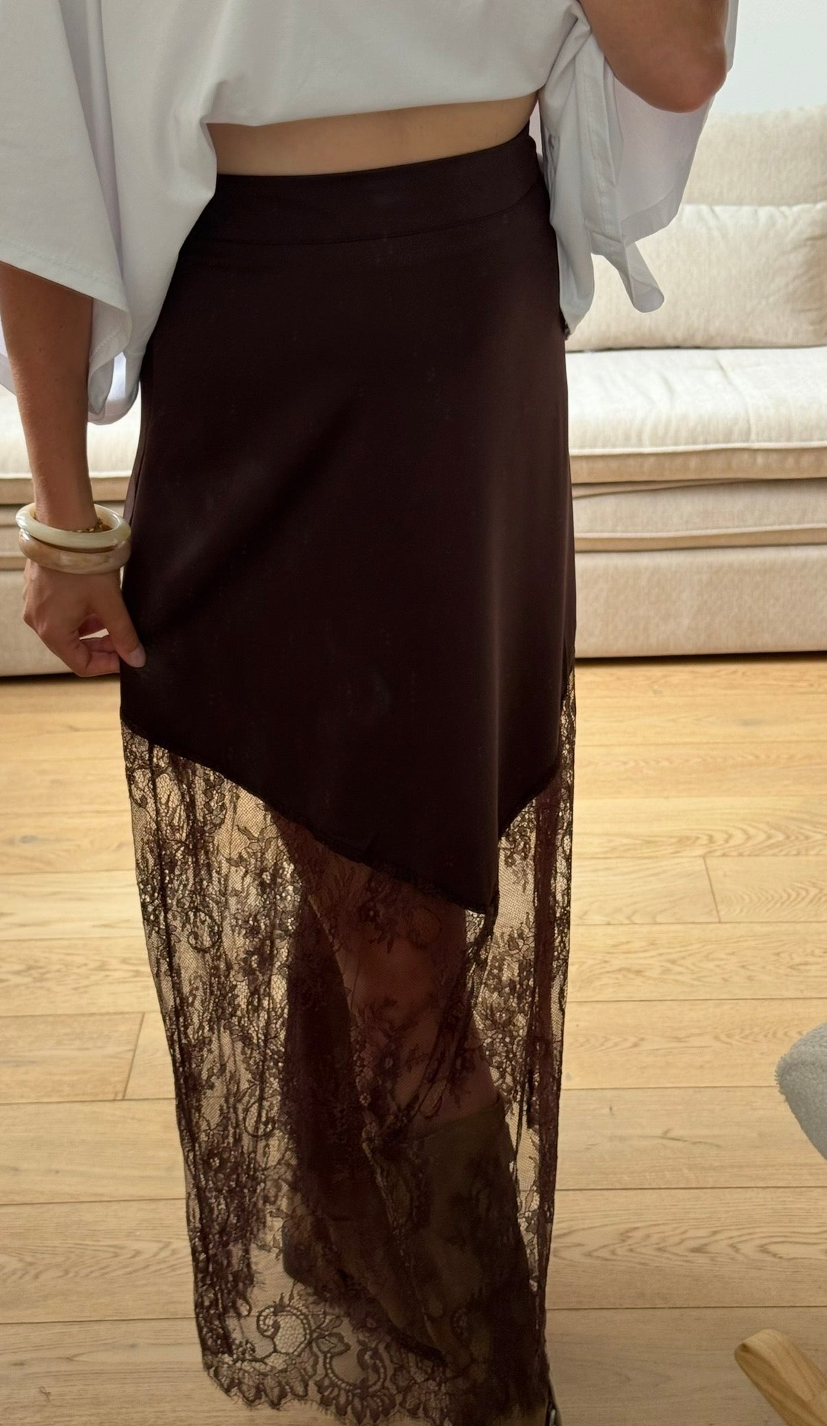 LOU — JUPE EN SATIN AVEC DENTELLE