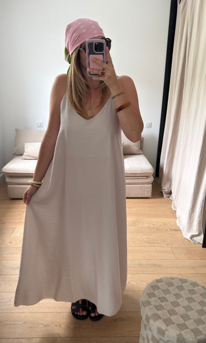 Robe longue dos nu beige