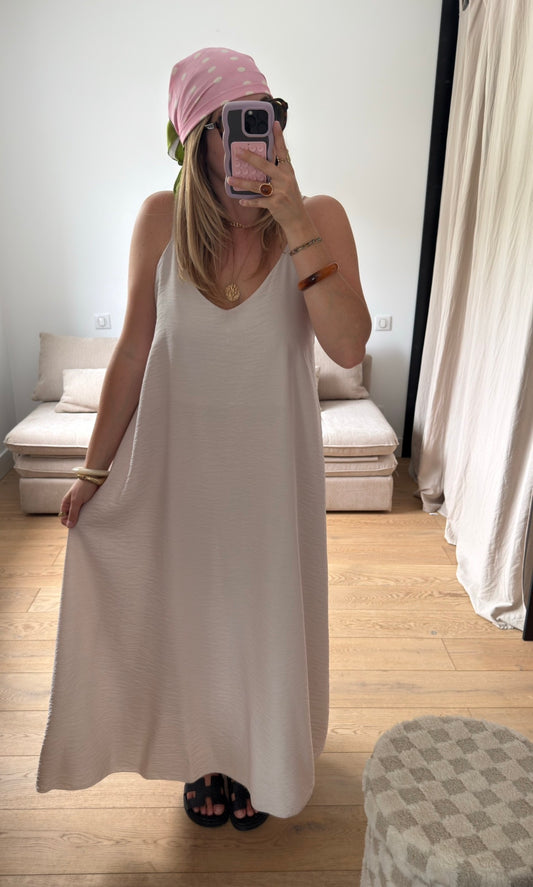 Robe longue dos nu beige