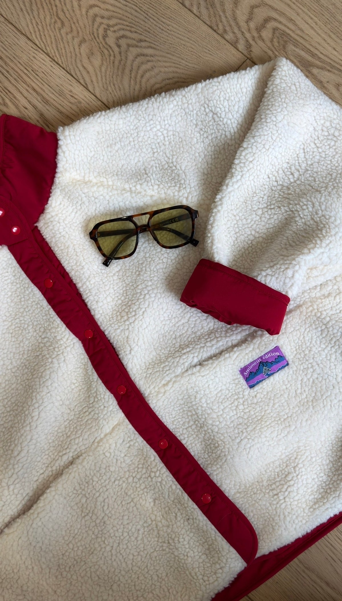 MADDY - veste polaire réversible rouge et beige