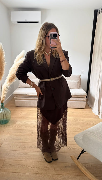 LOU — JUPE EN SATIN AVEC DENTELLE