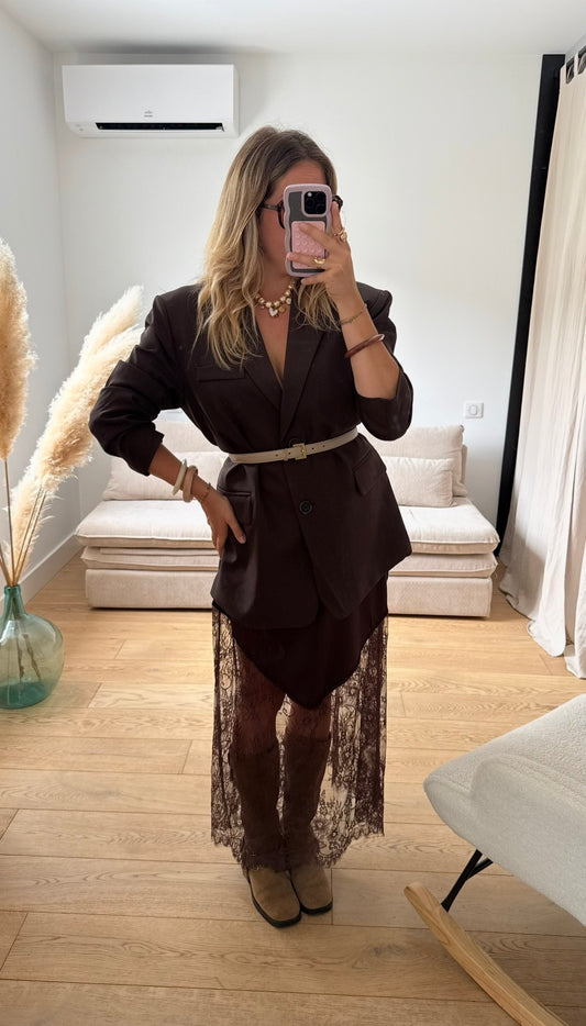 LOU — JUPE EN SATIN AVEC DENTELLE