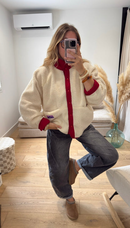 MADDY - veste polaire réversible rouge et beige