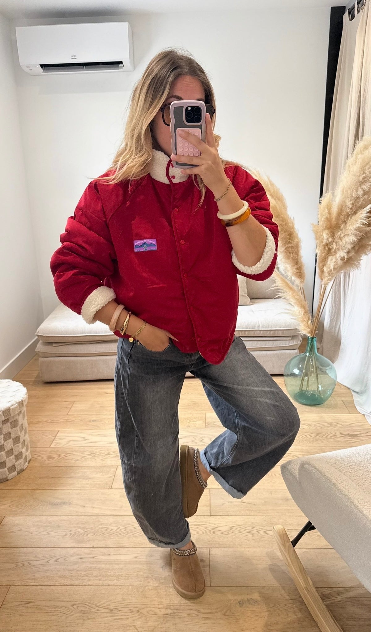 MADDY - veste polaire réversible rouge et beige