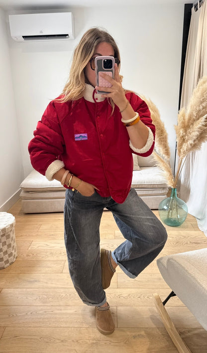MADDY - veste polaire réversible rouge et beige