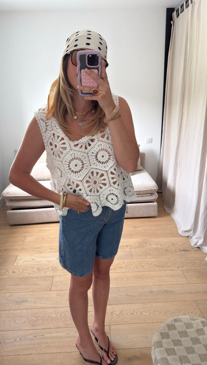 Top en crochet blanc