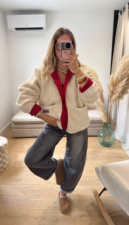 MADDY - veste polaire réversible rouge et beige