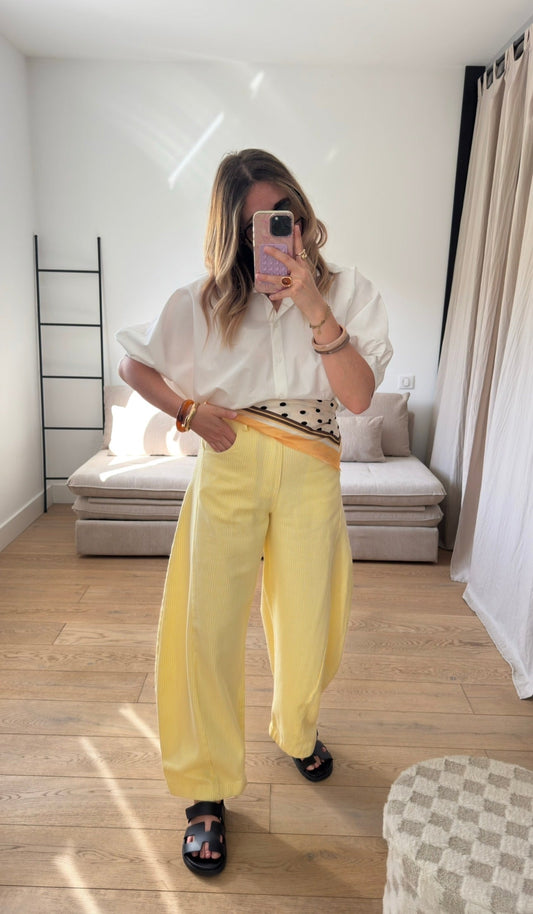 Jean barrel jaune à rayures