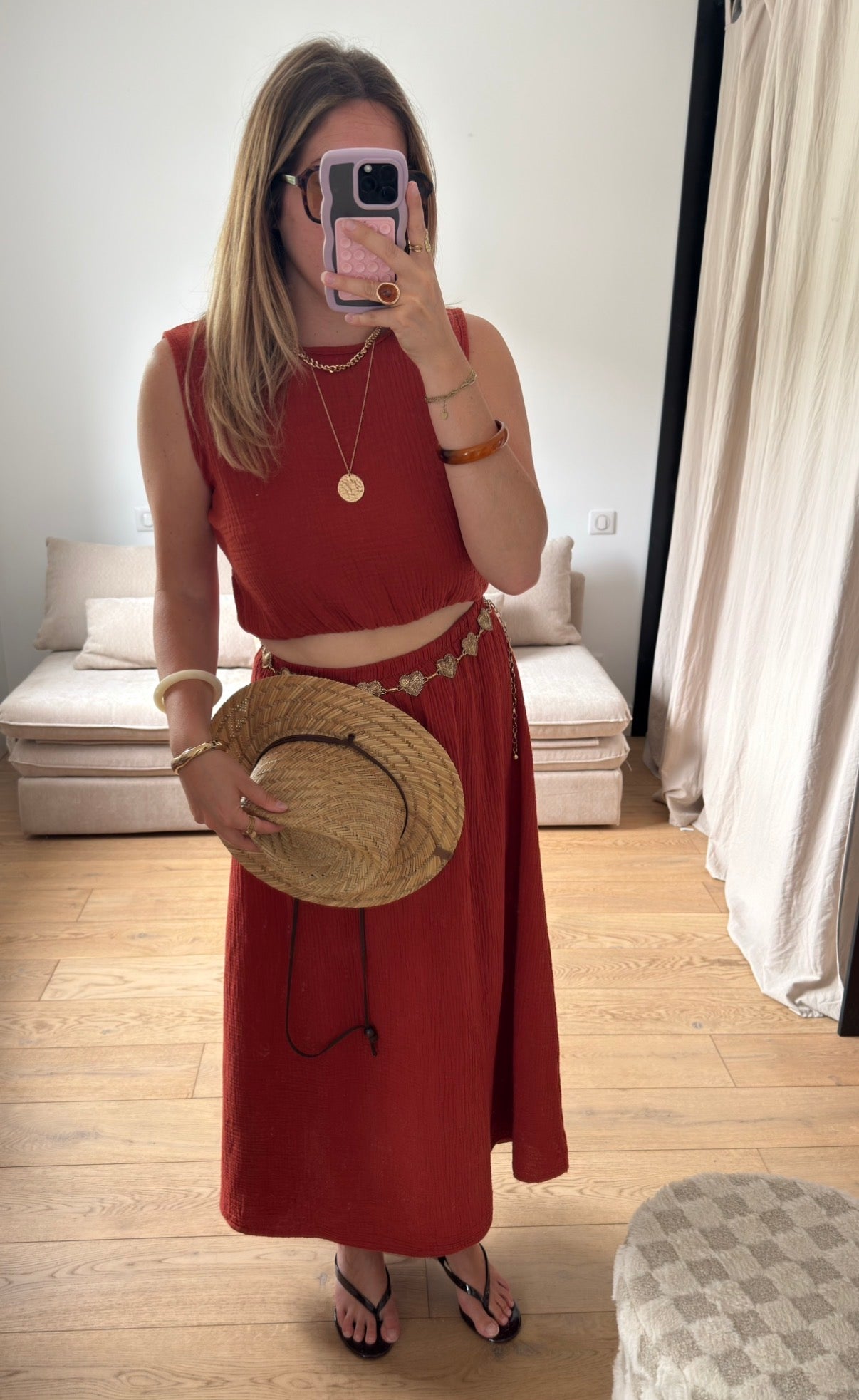 Ensemble gaze de coton Terracotta