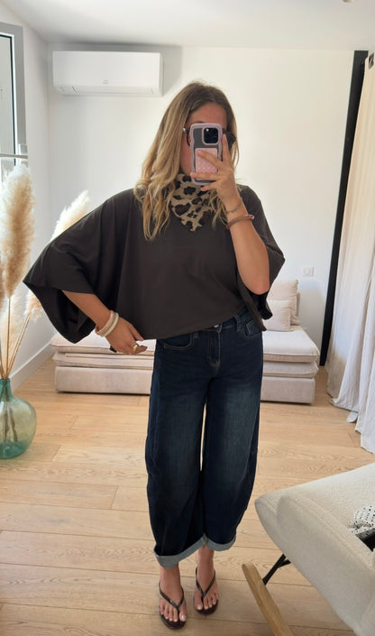 ZOÉ — T-SHIRT OVERSIZE CHAUVE-SOURIS MARRON
