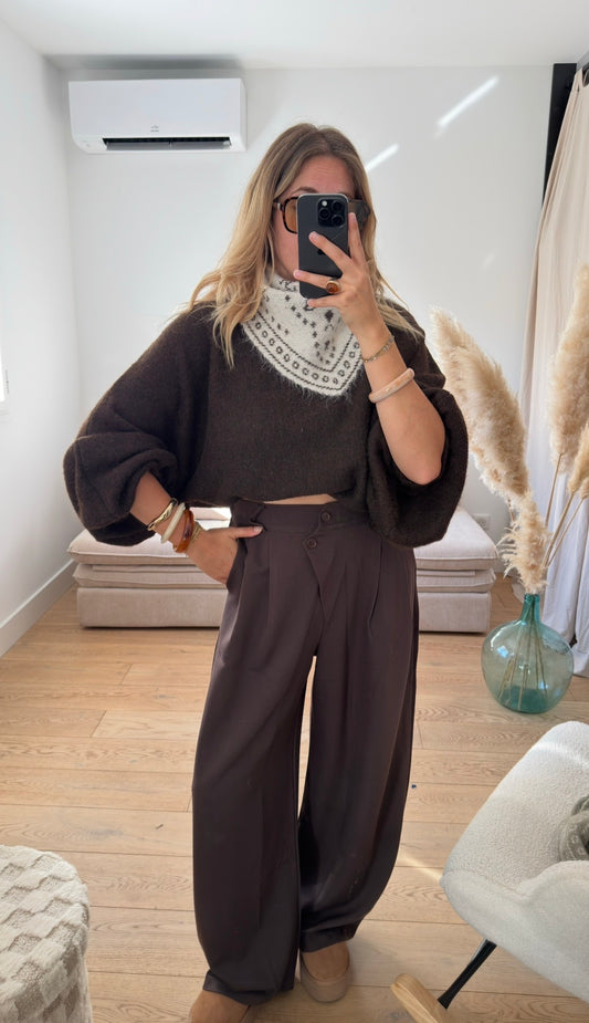 STELLA - pull oversize à manches ballon marron