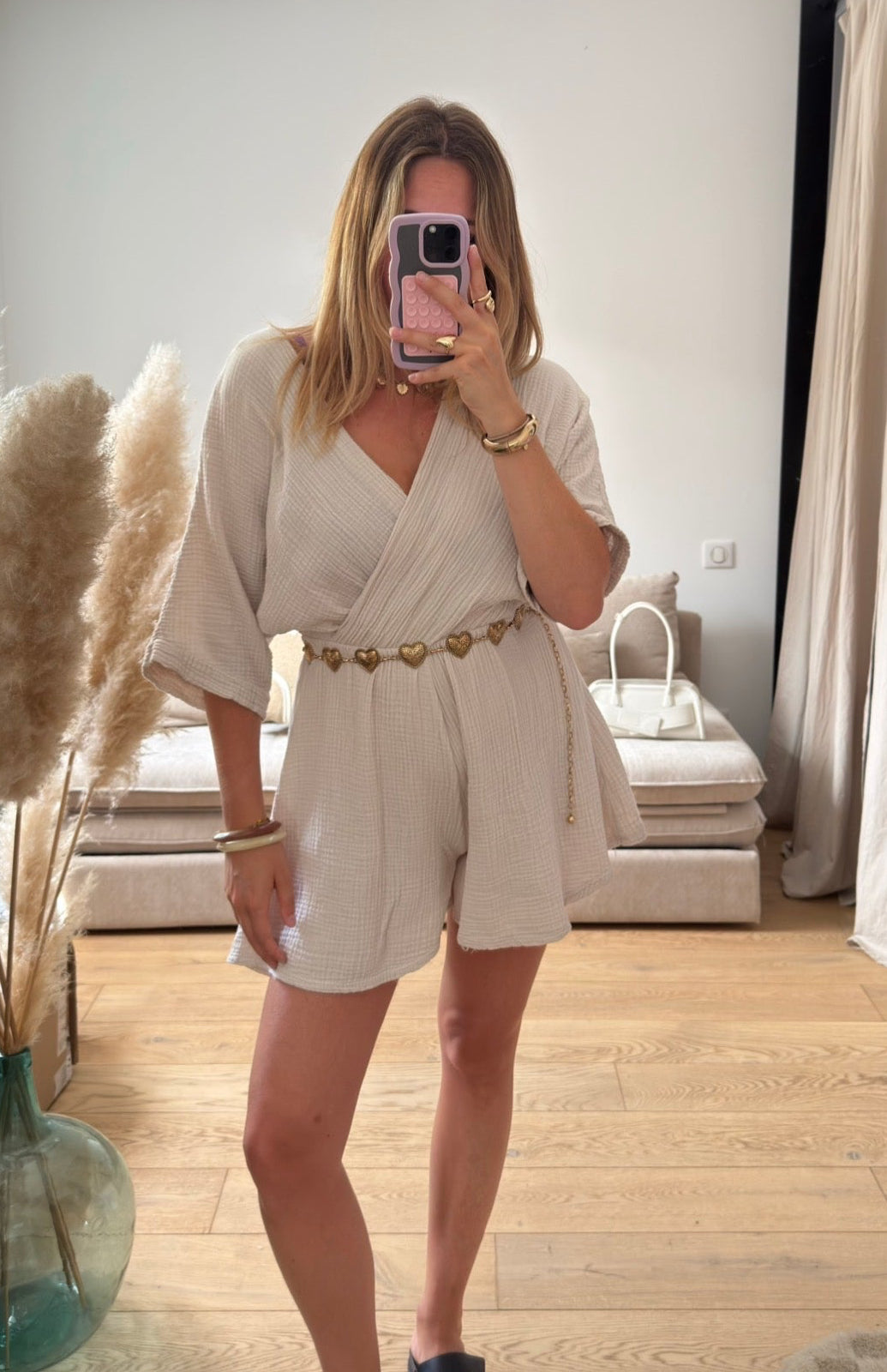 Combishort en gaze de coton
