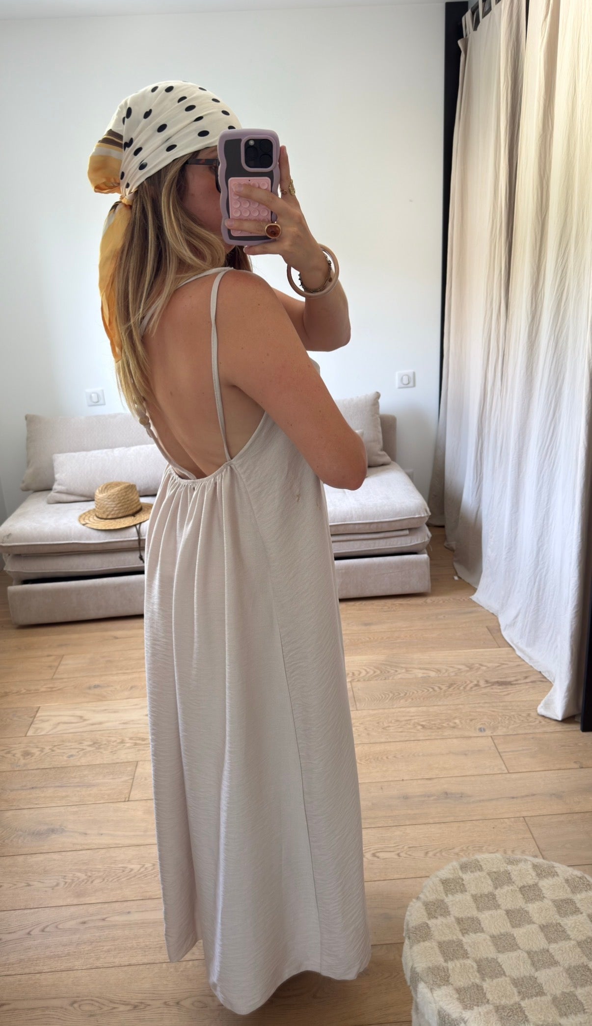 Robe longue dos nu beige