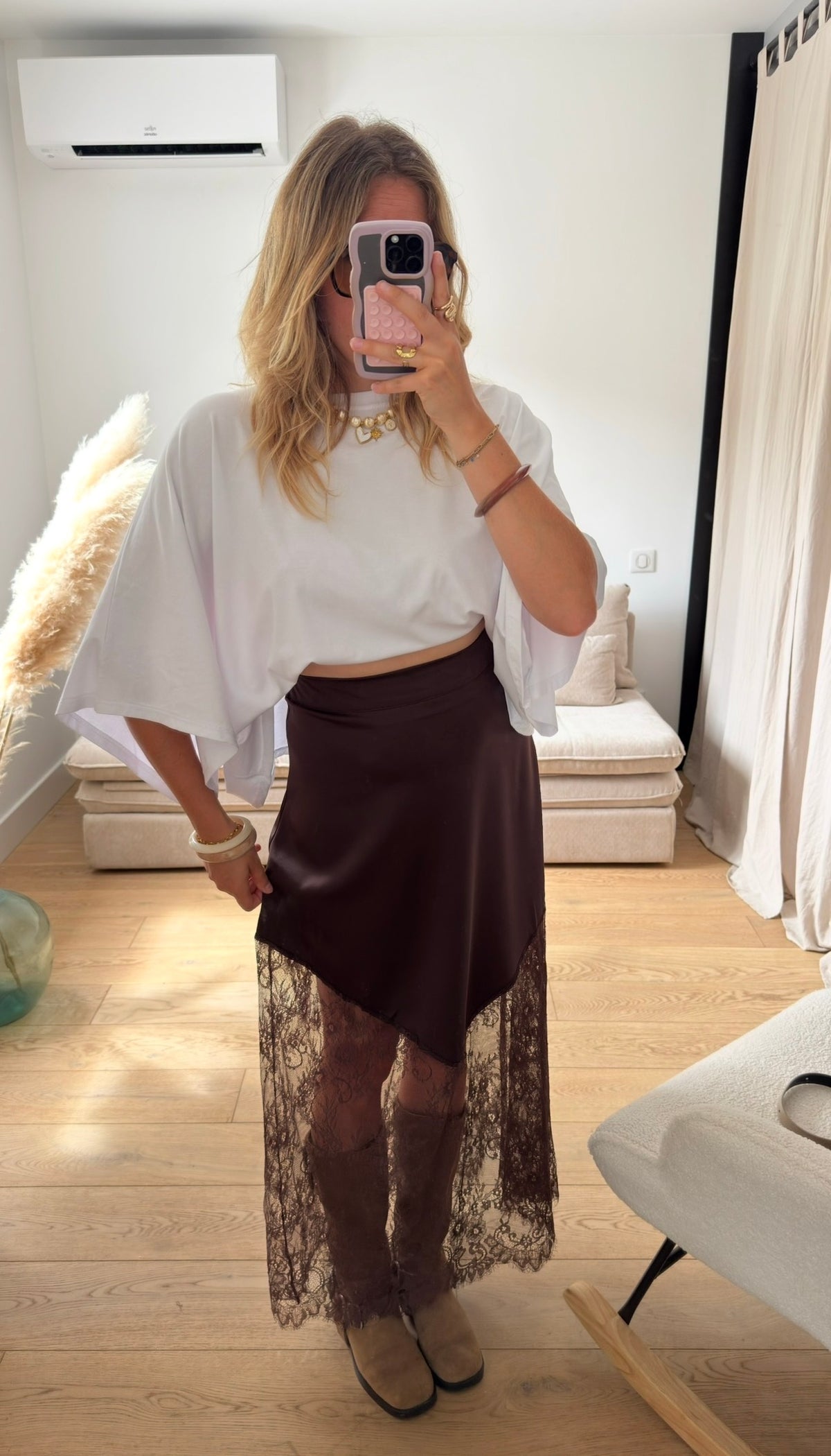 LOU — JUPE EN SATIN AVEC DENTELLE