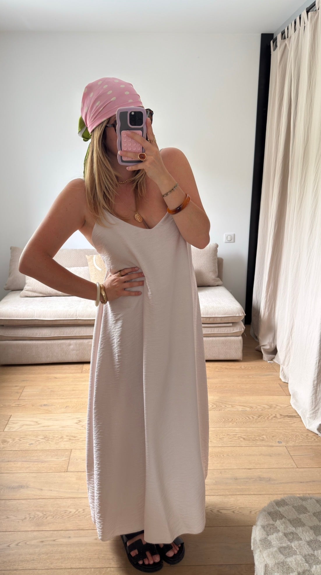 Robe longue dos nu beige