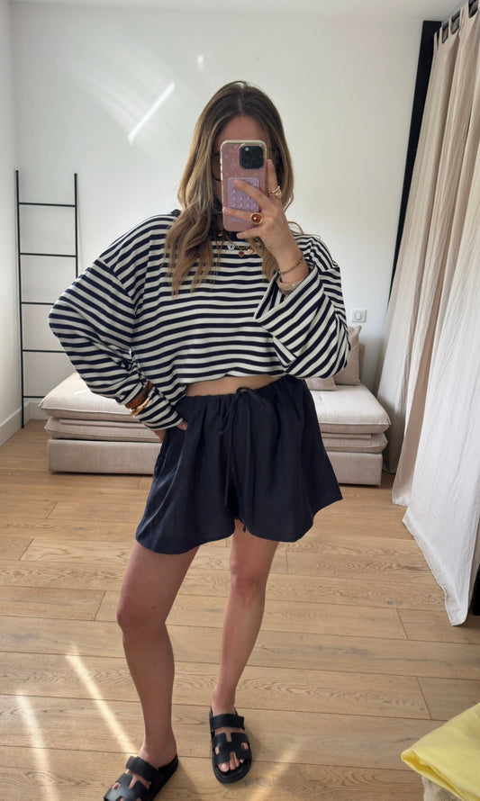Short en lin bleu marine