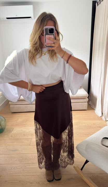 LOU — JUPE EN SATIN AVEC DENTELLE