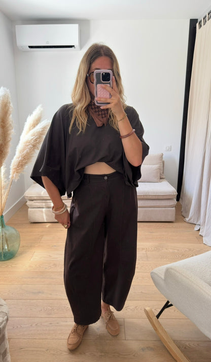 SASHA - PANTALON BARREL MARRON